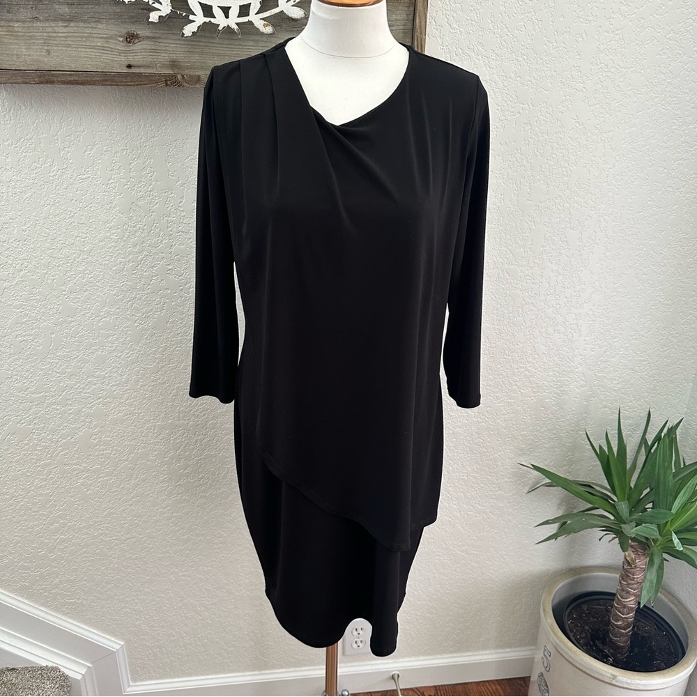 Clara Sun Woo drape front stretch knit Black Dress Ladies size M